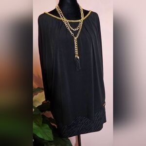 Michael Kors Black Blouse Featuring Golden Chain Embellishments. Size XL